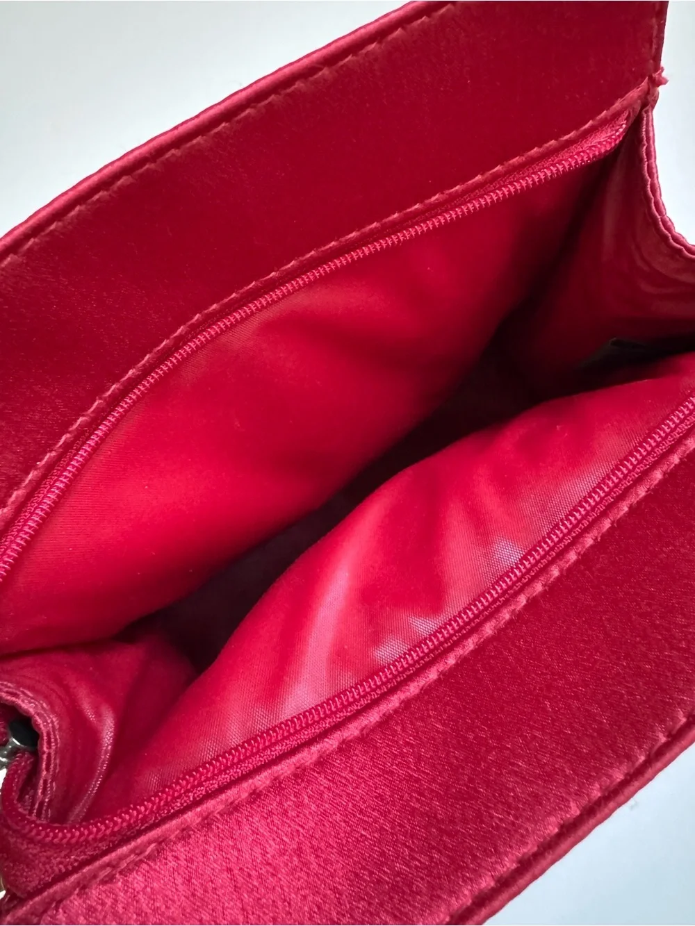 YSL Yves Saint Laurent Red Satin Cosmetic Pouch Bag with Gold Zipper